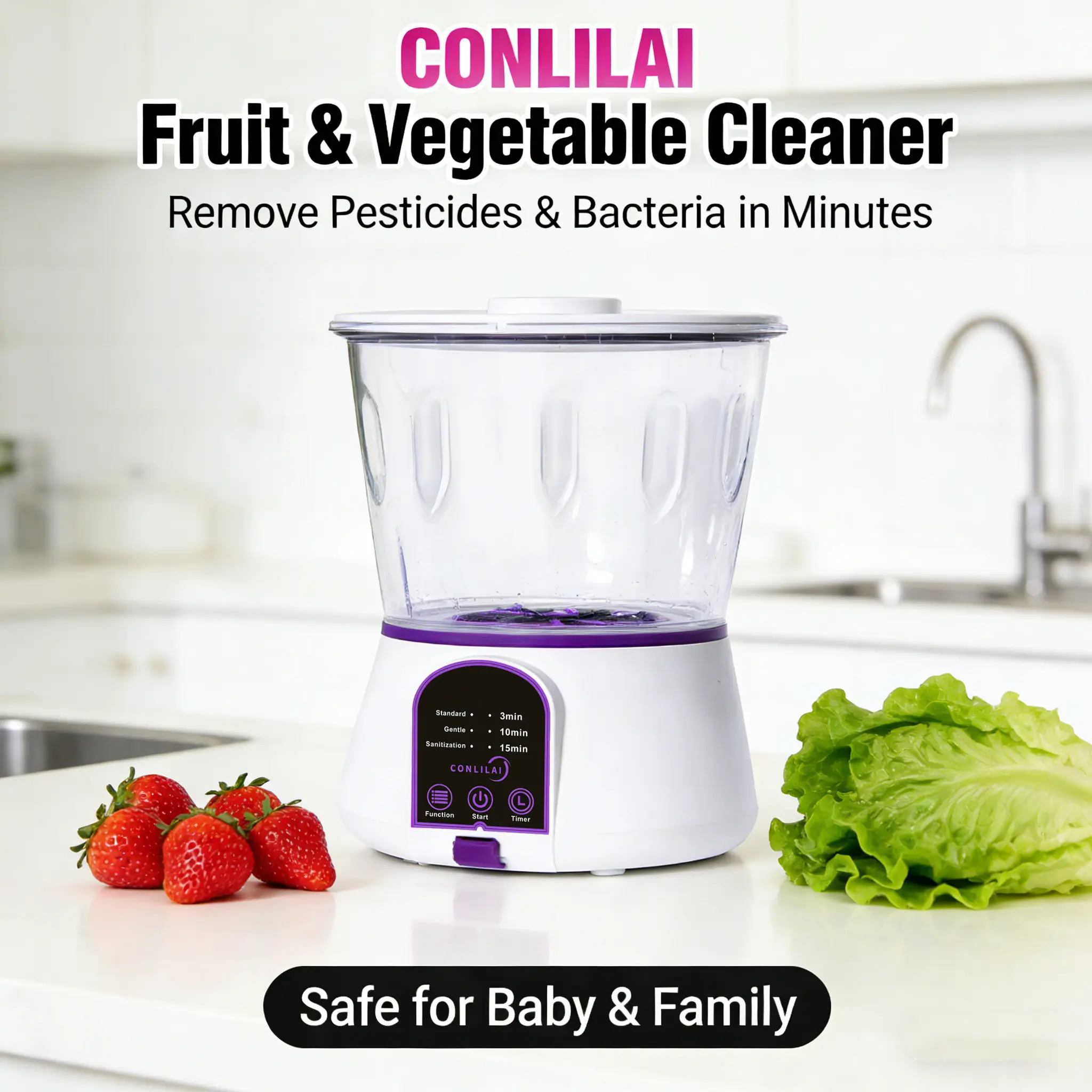 CONLILAI Fruit & Vegetable Cleaner - Portable Produce Washer for Everyday Kitchen Cleaning, Easy to Use, USB Rechargeable #tiktokshopspringglowup #summervibes #,summerwins summerwins