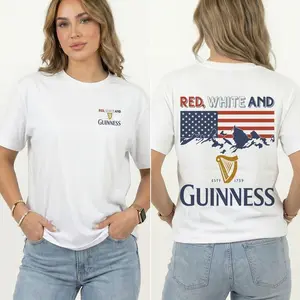 Red White And Guinness Logo T-Shirt - 4th Of July Graphic Tee, Trendy Summer for Men for Women, Shades For Everyone, Full Sizes, Full Colors