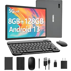 POWMUS 10 Inch Smart Tablet PC with Bluetooth Keyboard Mouse and Case, Android 13 Octa-Core, 8GB RAM 128GB ROM 1TB Expandable, 8000mAh, WiFi 5G, Cheap Tablet for Student Learning | Affordable Tablet Educativa | Tableta con Teclado