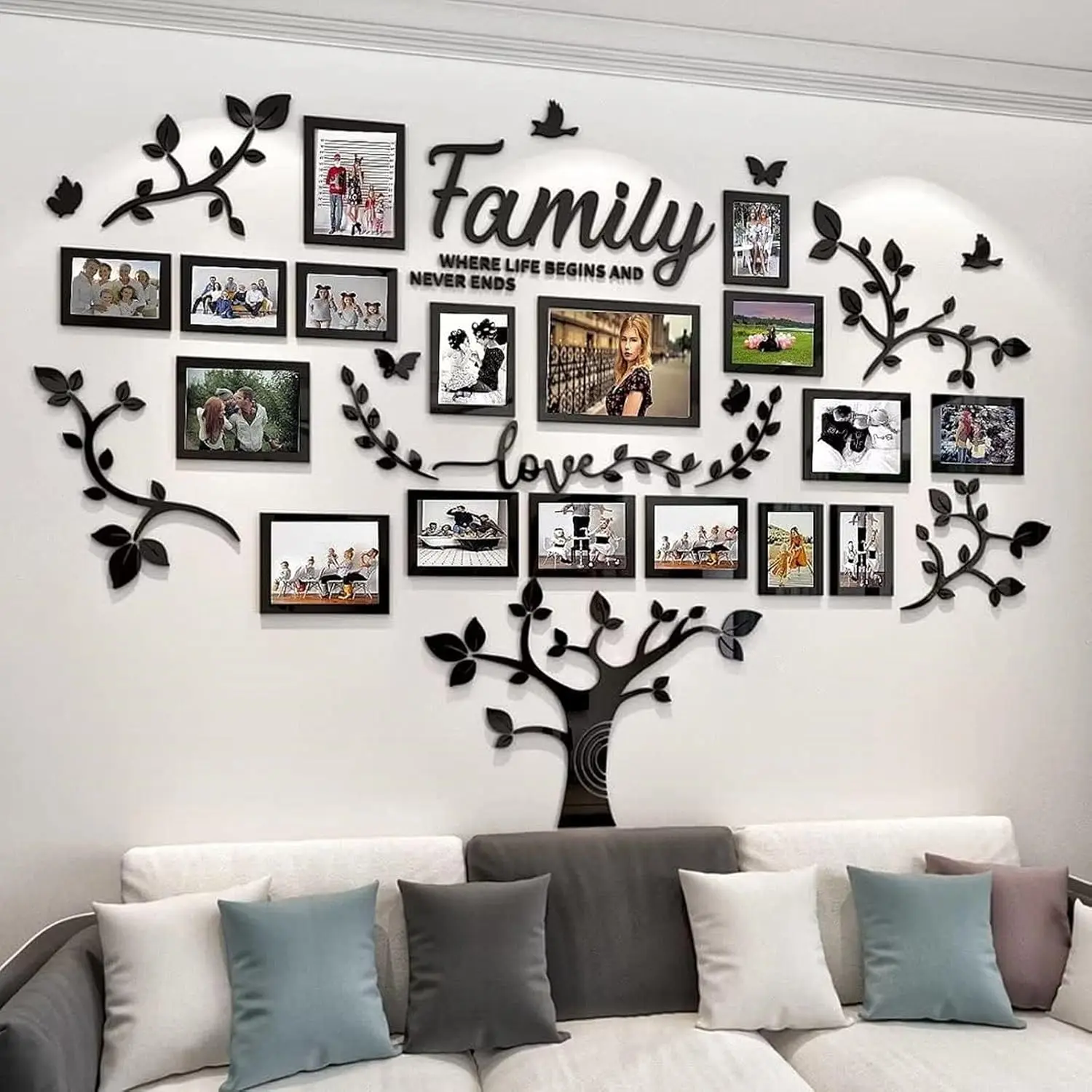 Picture Frames Collage Wall Decor - Family Tree Wall Decor for Living Room 4x6 5x7 8x10 11x14 3D DIY-Acrylic Family Wall Decor Photo Collage Frame for Wall