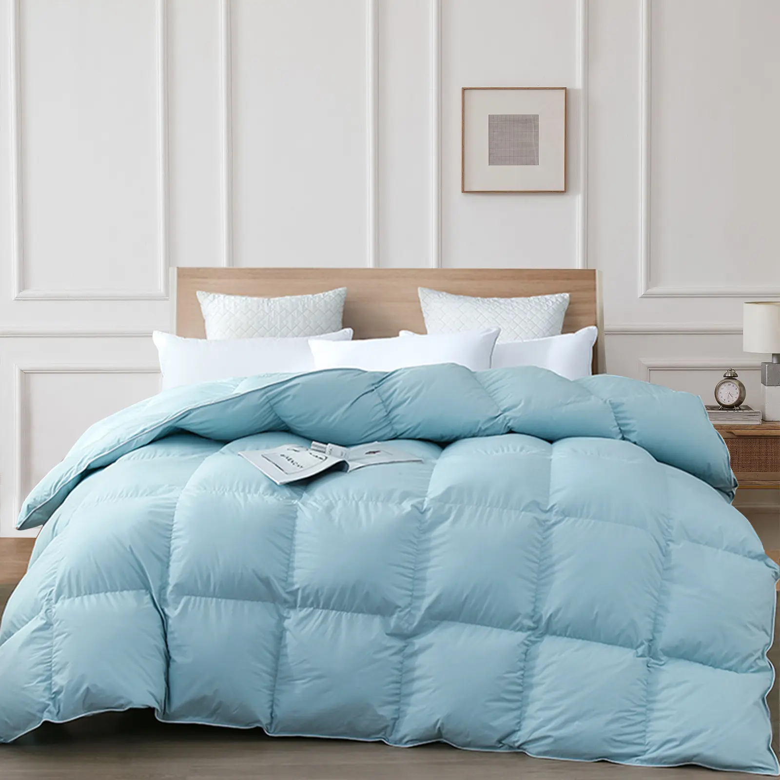 Blue 90% Goose Down Comforter Queen Size – 100% Cotton Cover Lightweight All Season Warmth Duvet Insert with Corner Tabs, Hypoallergenic Fluffy Bed Comforter for Hot Sleepers, Machine Washable