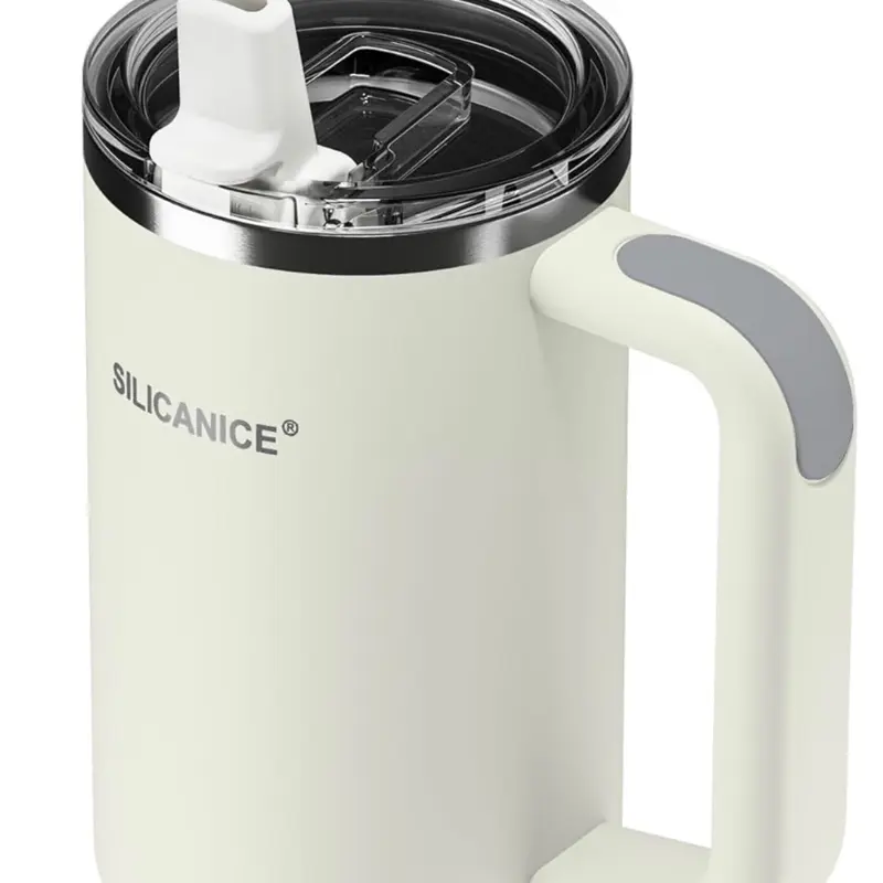 SILICANICE 30oz Insulated Tumbler with Handle & Straw - Cream Color - New in Box - Perfect for Drinks