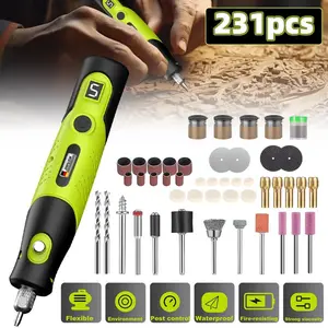 Mini Rotary Tool Kit with 231 Accessories, Cordless Grinder Drill with 5 Variable Speeds (5000-18000RPM), USB Rechargeable for Sanding, Carving & DIY