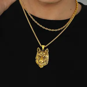 U7  Vivid Floating Wolf Necklace Pendant Vintage Stainless Steel Animal Pendant