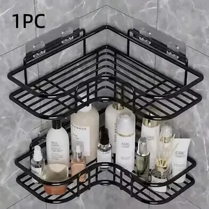 Rust-Resistant Iron Shower Corner Rack, Rustproof Shower Caddy, No Drilling Adhesive Installation, Fits Shampoo, Bath Bombs, Hair Tools, Spring Summer Bathroom Storage, Bathroom Accessories Organizer, Shower Organizers
