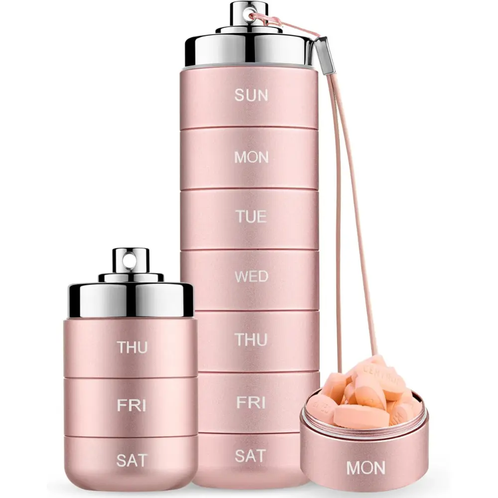 Metal Travel Pill Organizer, Portable 7-Day/4-Times Vitamin Organizer Stackable, Waterproof 1 Times A Day Pill Box, Large Pill Container, Daily Medicine Organizer for Vitamin, Fish Oil, Supplement Healthcare Aid, dealsforyou, summerwins