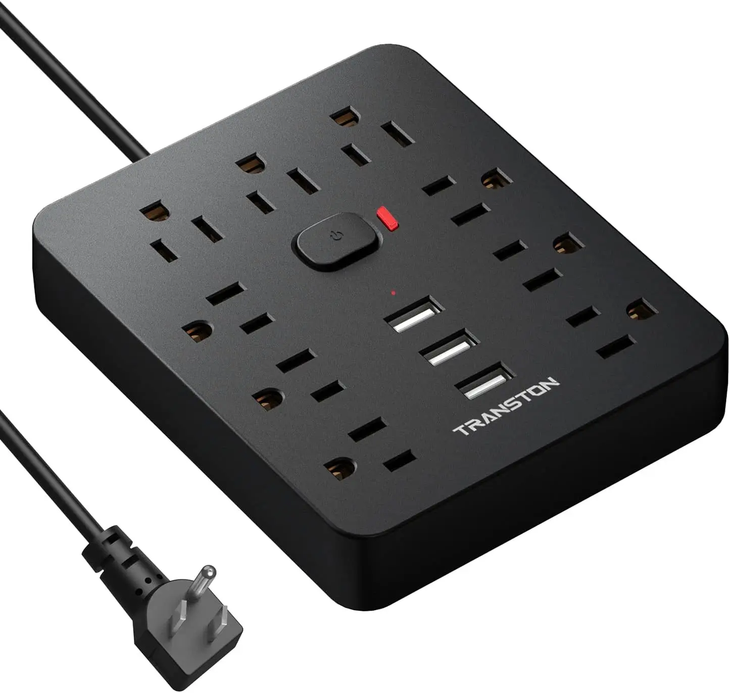 【TRANSTON】12 in 1 Surge Protect Desktop Charging Station With 9 Sockets, 3-USB Ports, Flat Plug And Wall-mounted 5/10ft Extension Cord, Suitable For Home And Office Use, Black And White