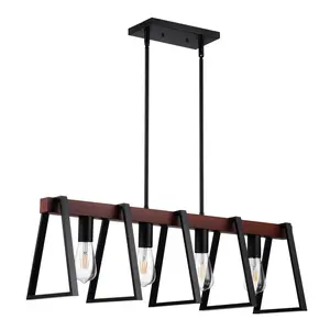【Summervibes】VEVOR 4-Light Kitchen Island Pendant Lights,  , 60W, Adjustable Dining Room Light Fixture with 2 x 6'' and 6 x 12'' Rods, Industrial Metal Frame Farmhouse Linear Chandeliers Lighting for Dining Room, E26