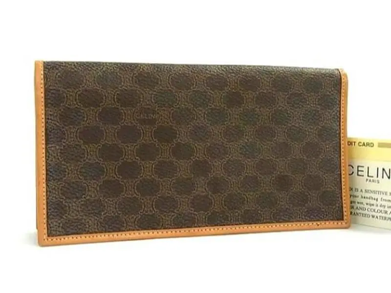 Pre-owned Celine Coated Canvas Small Leather Goods Triomphe Monogram Natural Vachetta Leather Long Bi Fold Wallet Clutch J8070221