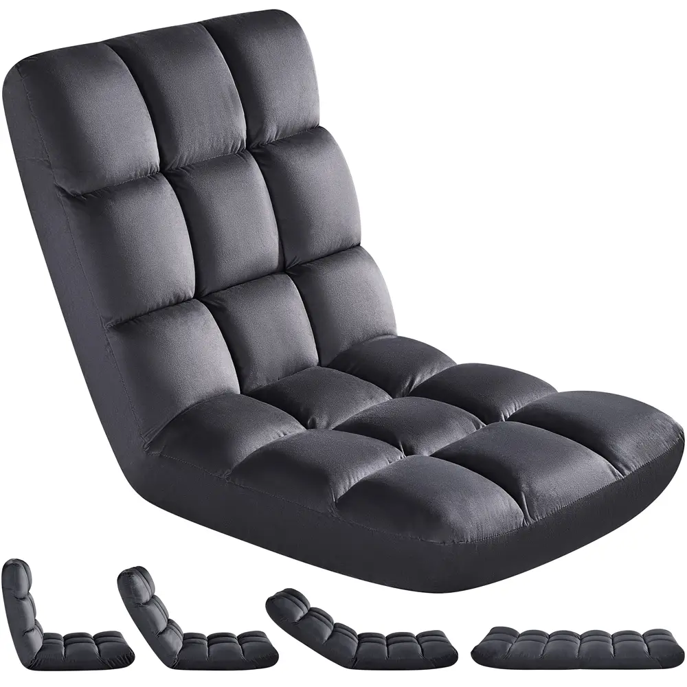 Yaheetech Ergonomic Padded Floor Chair - 14-Position Adjustable Recliner with Back Support, Biscuit Tufted, Pre-Assembled for Game Rooms, Reading, Back Health & Body Alignment