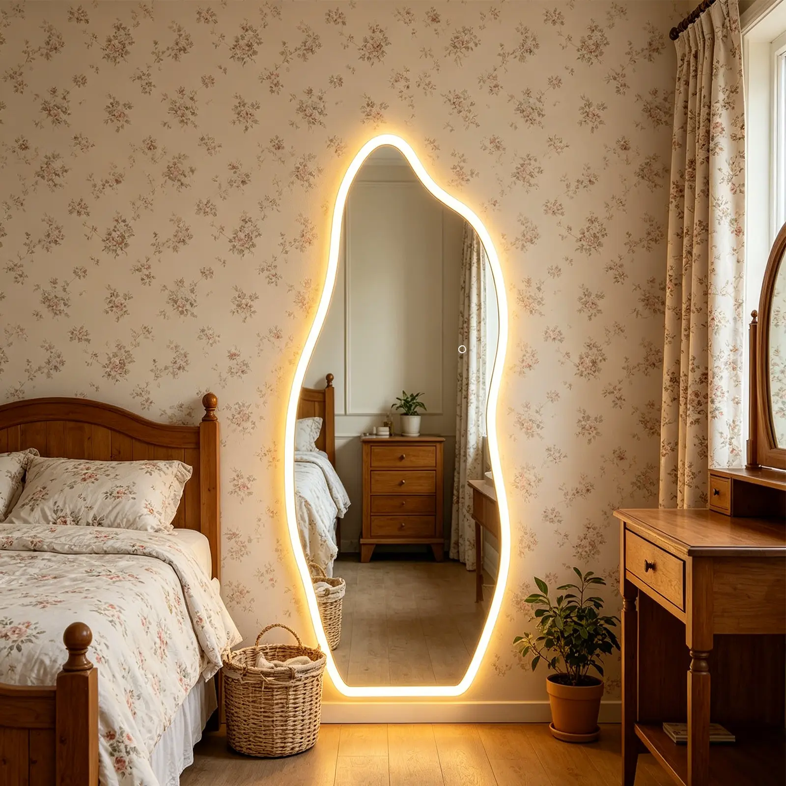 65" x 25" Irregular Full Length Mirror, Tempered Glass Asymmetrical Body Mirror with Unique Organic Shape Design, Modern Standing Dressing Mirror for Bedroom, Closet, Entryway, Living Room Home Decor