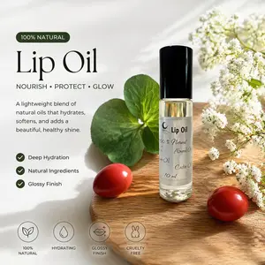 Hydrating Lip Oil for Dry Lips - 10ml Glossy Finish, Non-Sticky, Lightweight, Deeply Hydrates, Repairs Dryness, Natural Ingredients, 100% Natural, 100% Cruelty Free
