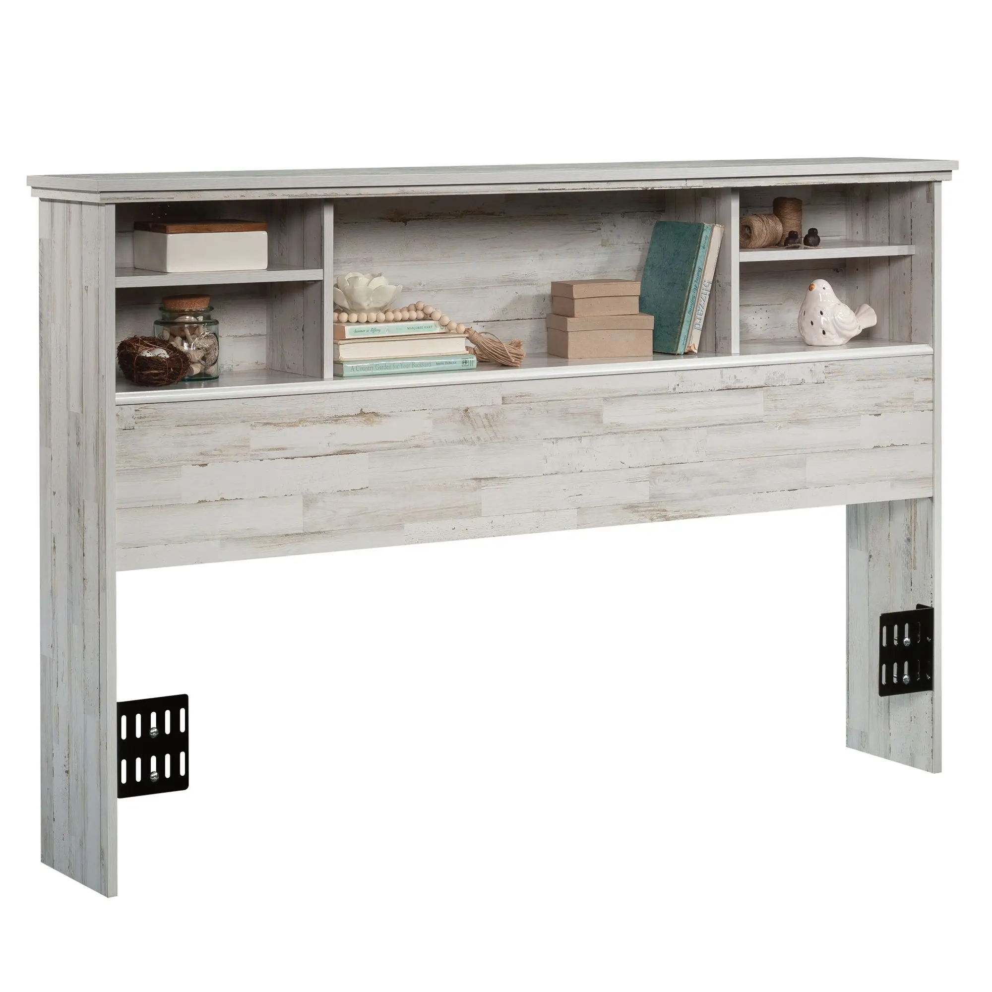 Sauder River Ranch Full-Queen Versatile Headboard with Adjustable Shelves, Spacious Display Area, Cord Access, Enclosed Back Panel, Fits Standard Bed Frames, for Modern Farmhouse Guest Room Decor, Assembly Required