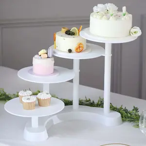 4-Tier Plastic Cake Stand with Half Moon Base White for Weddings Tea Parties & Home Gatherings 17"