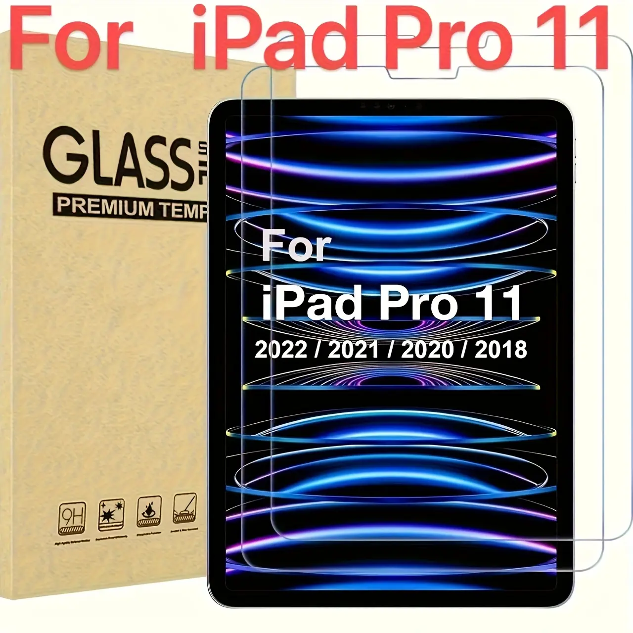2-Pack iPad Pro 11-Inch Tablet Screen Protector, Tempered Screen Film, 9h Hardness, Anti-Fingerprint, Anti-Glare, Scratch-Resistant, Compatible with Multiple Models