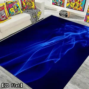 2D flat blue smoke art pattern soft, non-slip area 0 carpet, suitable for bedroom, living room or home office decoration velvet carpet