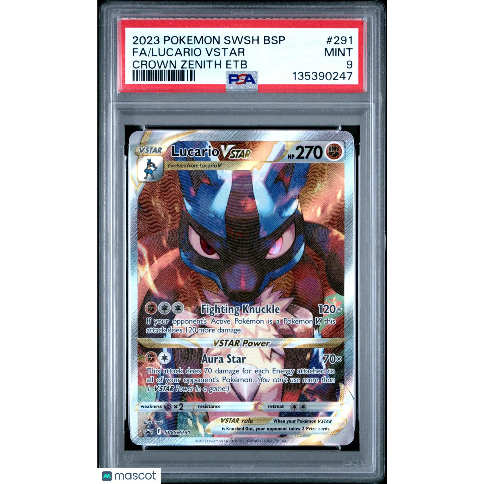2023 POKEMON SWSH BLACK STAR PROMO #291 FA/LUCARIO VSTAR CROWN ZENITH ETB PSA 9