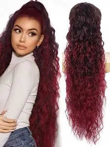 30 inch long Soft Wavy Curly wavy claw clip ponytail hair extensions extra long curly natural big wave synthetic wig, Wavy Synthetic Hairpiece, clip in for women fluffy daily party synthetic hair