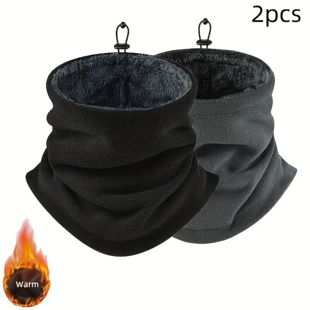 Men's 2-Pack Warm Knitted Balaclava Face Cover Scarves - Thick Windproof Soft Fleece-Lined Breathable Polyester, Black + Navy Blue Cold Weather Scarves for Male Adults Biking/Skiing, 1 Size, Hooded Mask Scarves, Thermal Overlay Scarves, Wind Seal Scarves