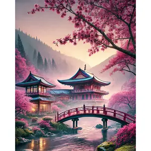 5D DIY Diamond Painting Kits for Adults, Cherry Blossoms Flower Full Drill Embroidery Cross Stitch Crystal Rhinestone Paintings Pictures Arts Wall Decor Painting Dots Kits 11.8X15.7 inch