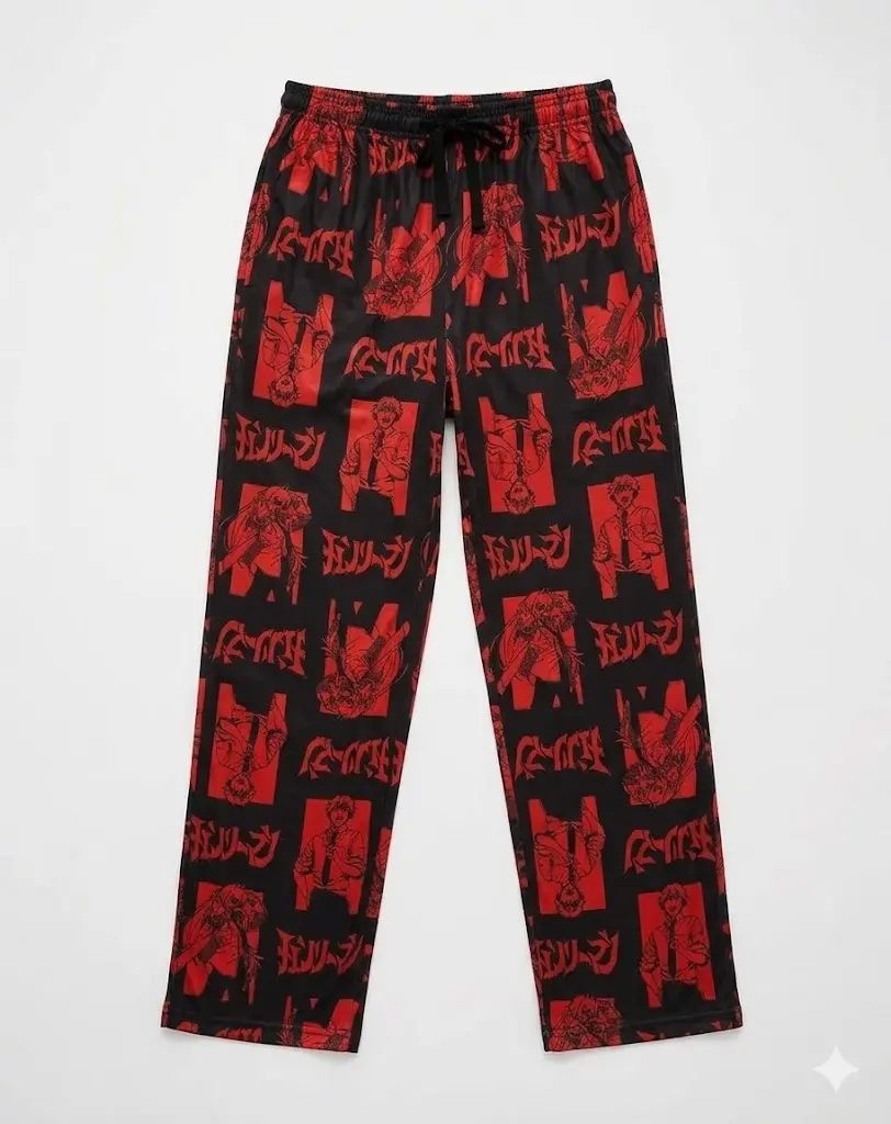 Women's Chainsaw Man Denji & Power Anime Print Pajama Set - Breathable, Elastic-Fit Full-Length Stretch Loungewear, Soft Nightwear for Adult Casual Wear