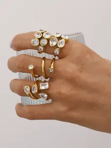 Fashion Design 18k Gold Stainless Steel Zirconia Open Ring, Perfect Gift for Friends Family, Daily Wear Jewelry