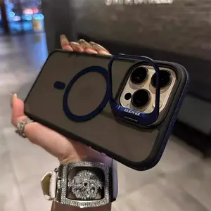 Luxury Magsafe wireless chargingTransparent Kickstand Stand Phone Case For iPhone 11 12 13 14 15 16 17 Pro Max Plus  17AIR Magnetic Bumper Cases Cover