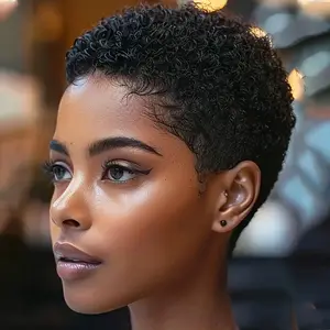 New Arrived Glueless Pixie Cut Wig - Brazilian Remy Human Hair Bob Wig with 180% Density (Very Curly/Kinky Afro Texture), No Glue Needed, Natural Look for Everyday & Special Events - Beginner-Friendly Rose Net Cap, Glossy Finish Hairpiece for Women, Versa