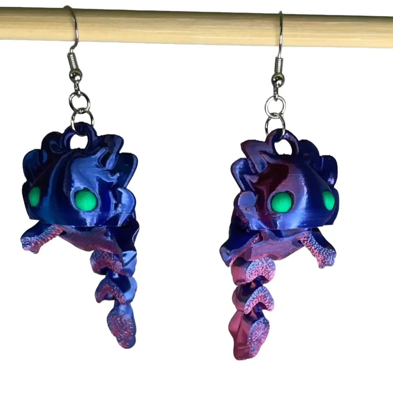 Axolotl Earrings - 3D Printed Unique Design with Green Eyes Hypoallergenic Lightweight Fashion Accessories for Quirky Style
