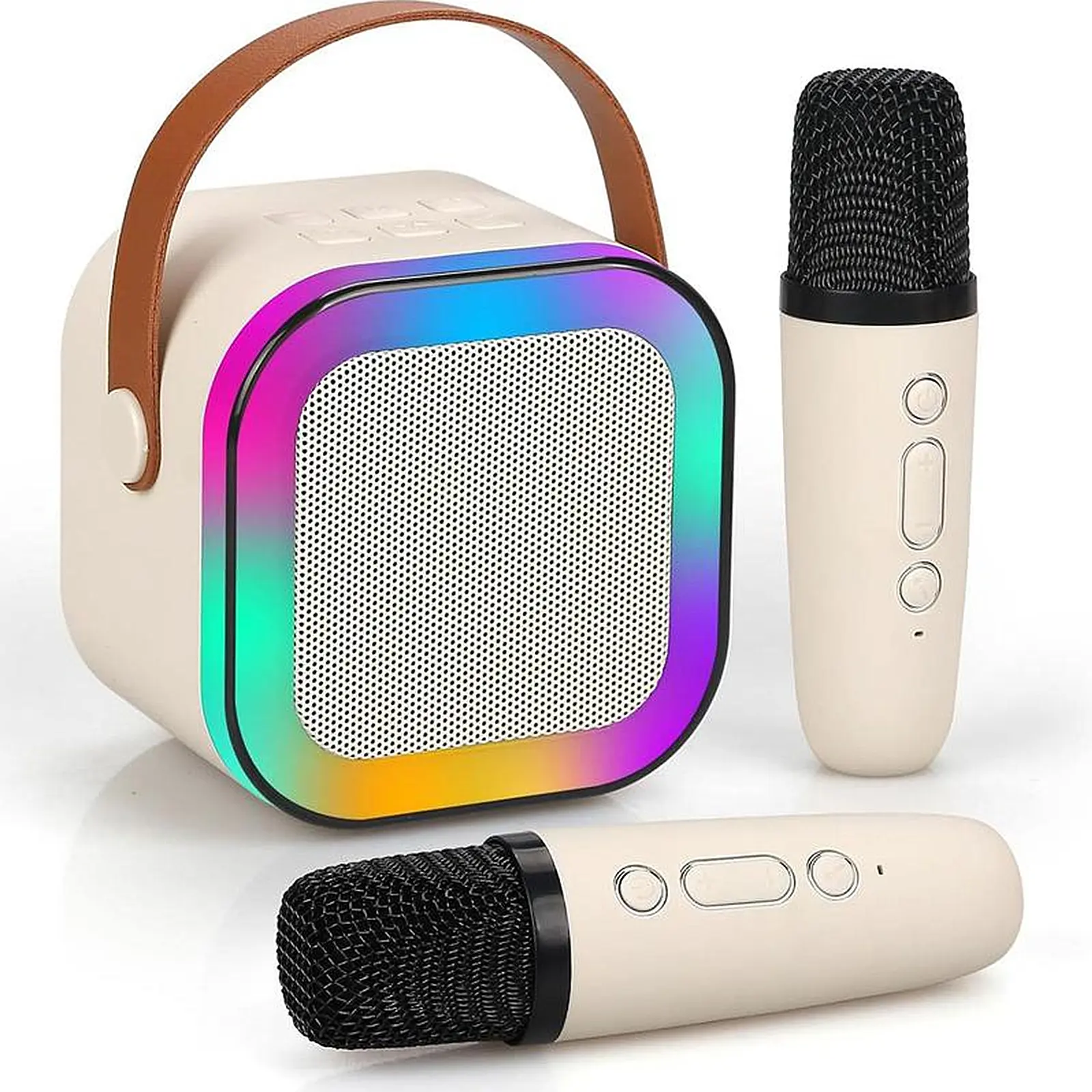 Portable Wireless Karaoke Speaker with RGB Color Lighting and 2 Rechargeable Microphones, Ideal for Family Karaoke, Birthday Gifting
