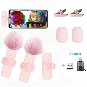 Wireless Mini Lavalier Microphone for iPhone & Smartphone, Dual Clip-On Mics with Noise Cancellation, Clear Audio for Video Recording, Interview & Vlogging