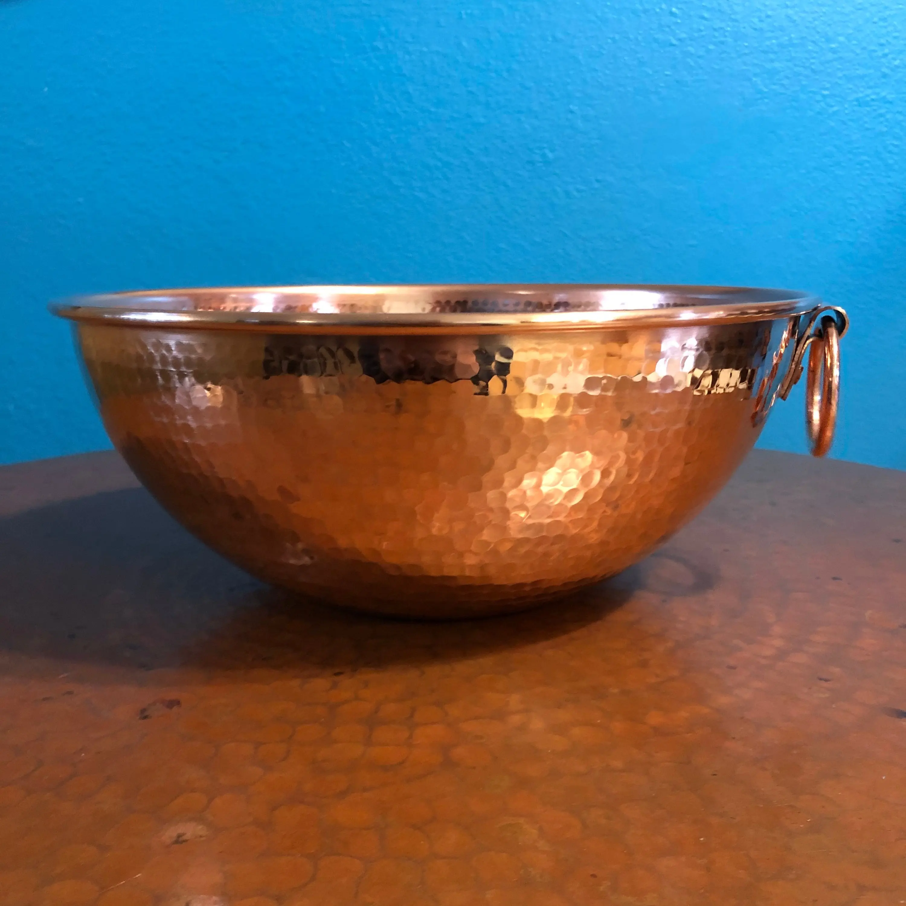 10 1/2" Diameter Handcrafted Hammered Copper Mixing Bowl