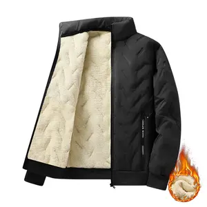 2 Piece Set - Autumn Winter Men's Stand Collar Jacket Long Sleeve Coat and Trousers, Men's Casual Winter Jacket Set, Fleece Lining and Polyester Fabric, Suitable for Everyday Wear Beige Clothes
