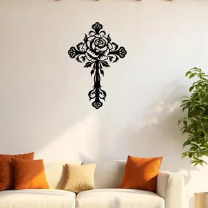 Flower Pattern Metal Religious Floral Wall Cross, 1 Count Exquisite Decorative Wall Decor Ornaments, Stylish Religious Decor Wall Art Decor for Home Living Room Bedroom Office