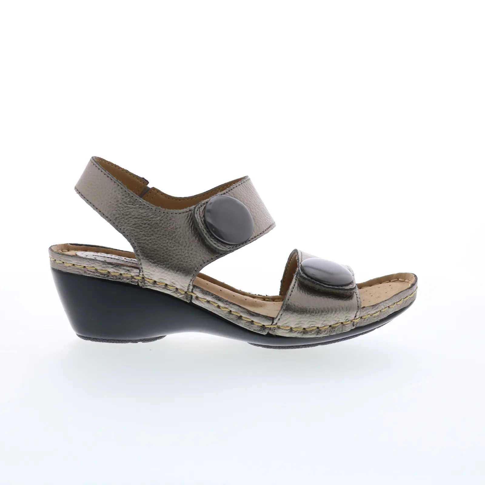 Softspots Pamela 7335893 Womens Gray Leather Wedges Sandals Shoes