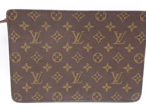 Pre-owned Louis Vuitton Coated Canvas Clutches & Wristlets Monogram Pochette Homme