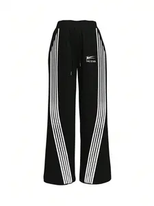 Women's Striped Print Drawstring Waist Adjustable Straight Leg Fitted Pants, Casual Comfy Pocket Trousers for Daily Wear, Ladies Bottoms for All Seasons