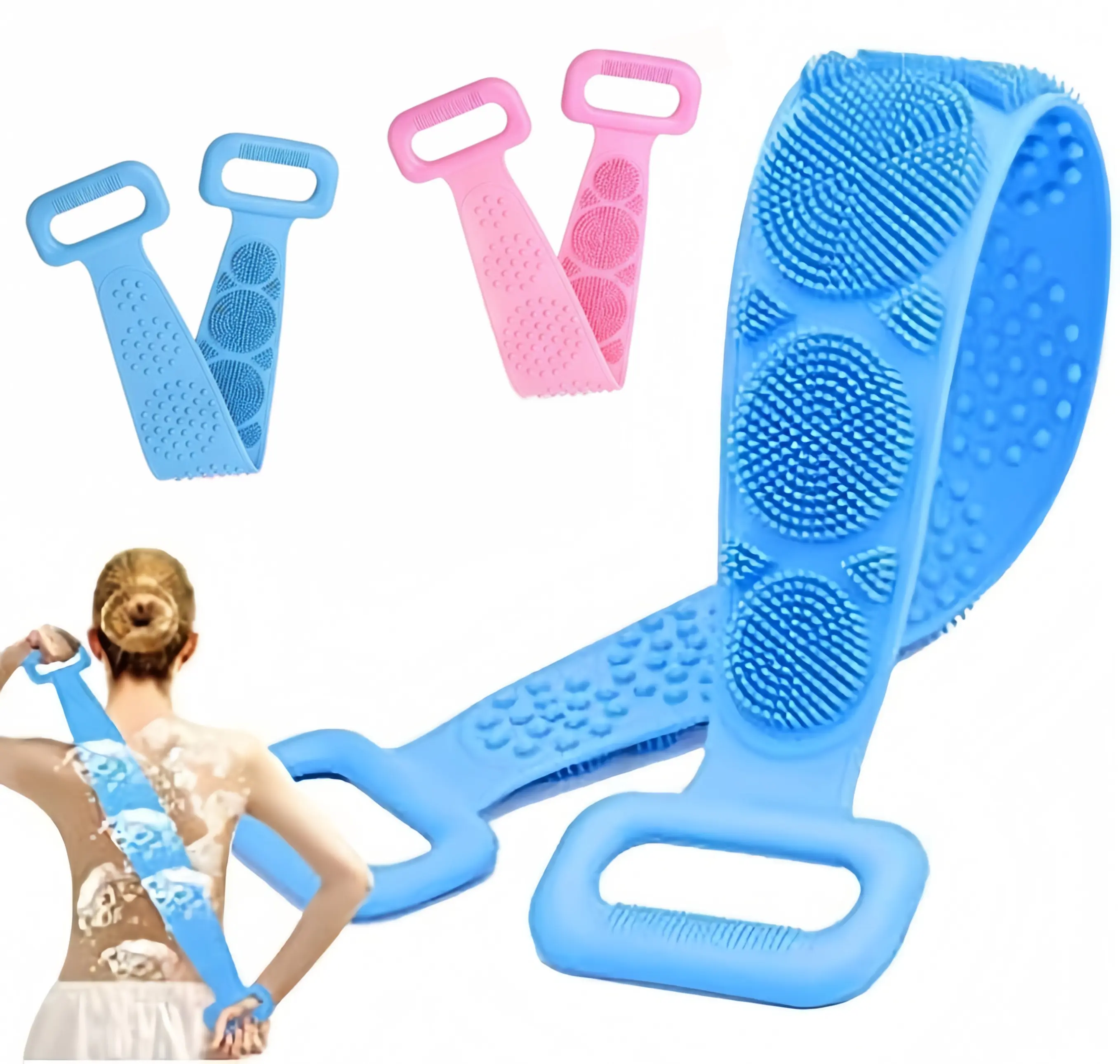 Exfoliating Body Scrubber & Back Brush – Long Double-Sided Silicone Shower Tool with Non-Slip Grip, Bathroom Supplies for Deep Cleansing & Massage, Soft Gentle Bristles, Ergonomic Long Handle, Reaches Every Back Area, Perfect Daily Refresh