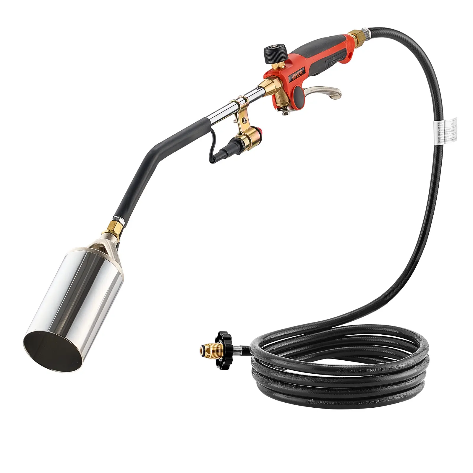 VEVOR Durable Propane Torch Weed Burner 1,800,000 BTU High Output Single Unit, 10 ft Hose, Adjustable Flame, Turbo Trigger Push Button Quick Ignition, 100lb Capacity, Solid Metal Nozzle Resists Bending, Metal Body Kit for Garden Ice Removal