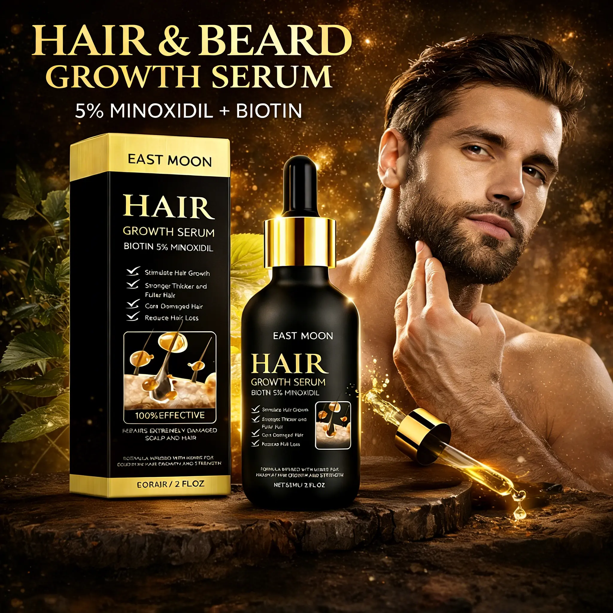 Advanced Men's Hair & Beard Growth Serum 60ml | Moisturizing & Strengthening Grooming Essential for Fuller, Healthier & More Lustrous Facial Hair