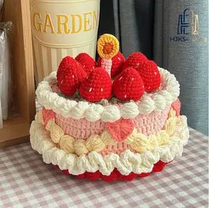 Beginner DIY Crochet Organizer Box Kit, Strawberry Bear Cake Storage Box with Yarn, 1 Complete Set with Step-by-Step Tutorial, Birthday Craft Gift Idea
