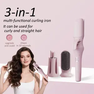 3-in-1 Hair Styling Tool Set 10s Fast Heating 3 Detached with Beach Waver, 28mm Curling Iron ＆ Hair Straightening Comb, Friendly to beginners, LED 3 Adjustable Temperature Settings For Styling Smoothing Straight Curly Hair, Prefect For All Hair Types