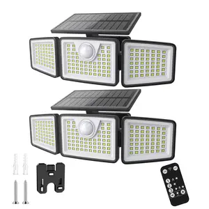 2 Packs of 2500 Lm solar outdoor lights with motion sensor | 3-270° wide-angle street area light, IP65 waterproof, 3 modes, remote control, suitable for patios, terraces, garages, streets, etc