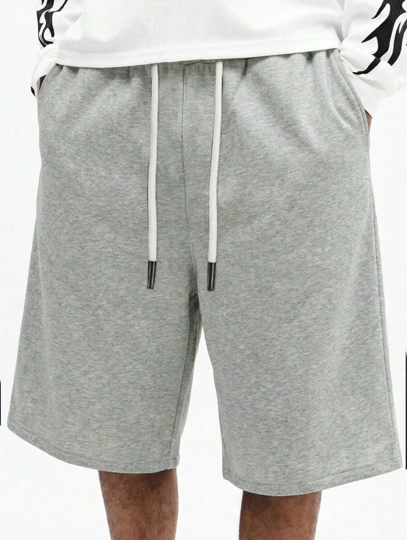 Men’s Athletic Casual Solid-Color Knit Knee-Length Shorts - Elastic Drawcord Waist, Loose Fit, Regular Sizes, Side Pockets for Gym, Jogging