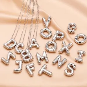 Letter Necklace Party Balloon Chunky Letter Pendant Stainless Steel 18K Gold Bubble Necklace nut