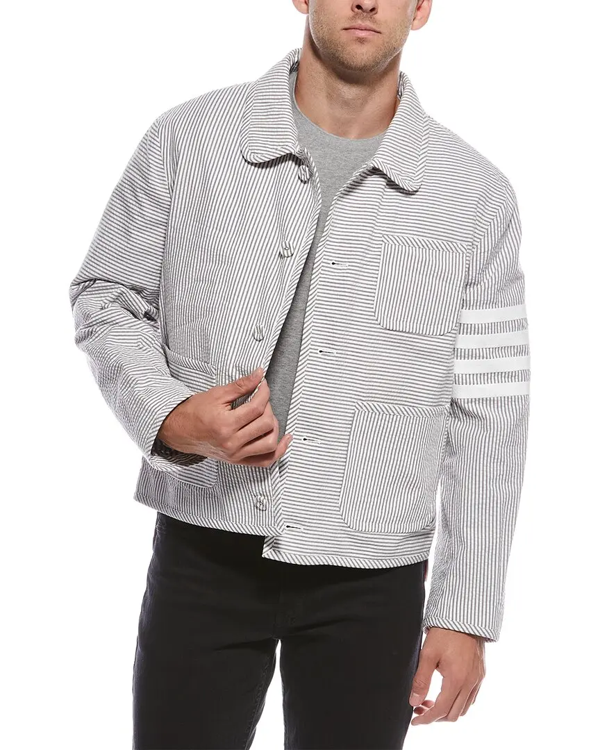 Thom Browne 4-Bar Stripe Seersucker Jacket