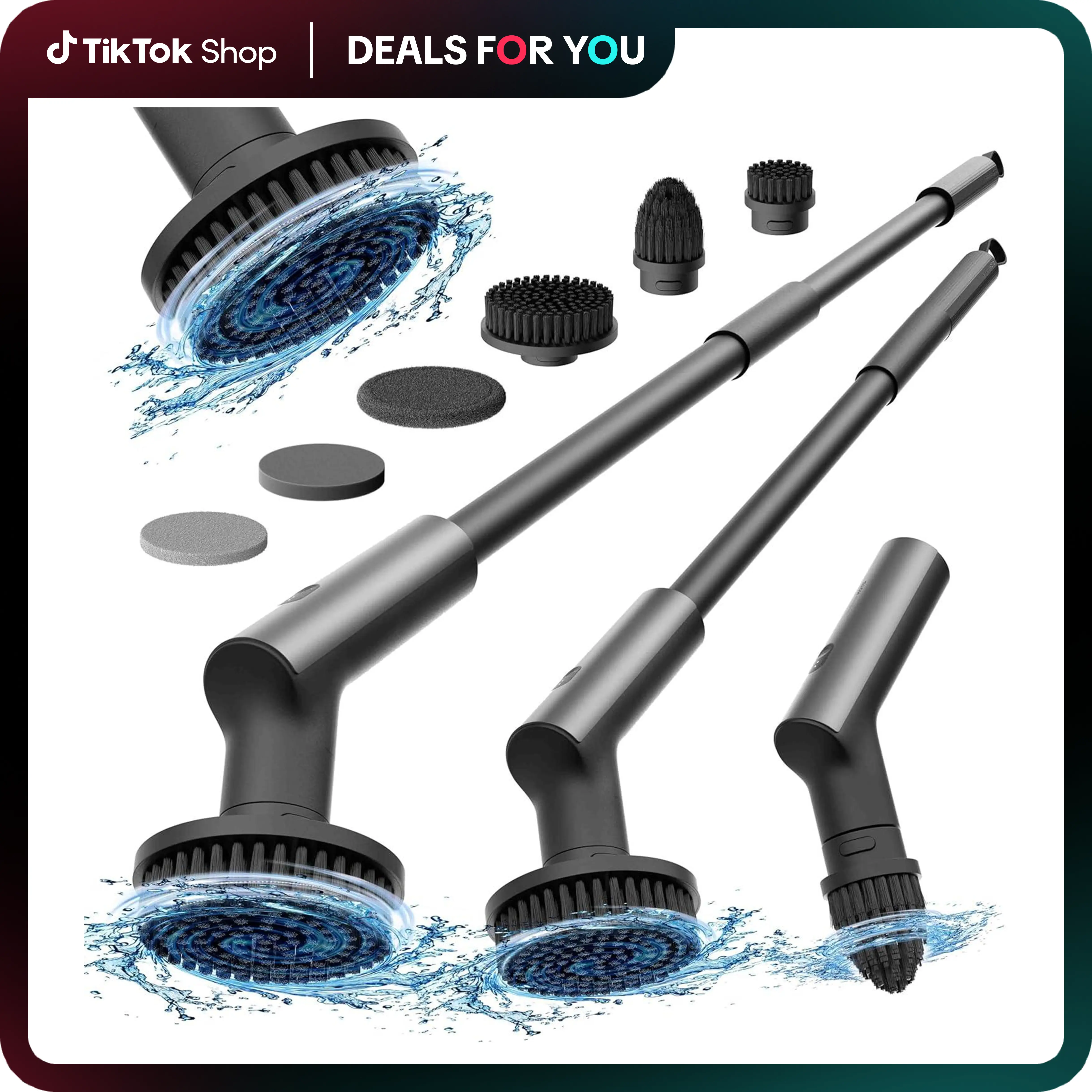 【Deals for You Days】HOTO Durable Cordless Handheld Scrubber - Rechargeable Electric Cleaning Tool with 6 Brush Heads, Removable Extension Pole, 2.5Nm Torque, IPX7 Waterproof, 4000mAh Battery, Dual-Speed Settings, Top Christmas Gift, Durable Power Scrubber
