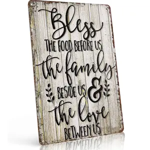 Rustic Retro Aluminum Sign "Bless the Food Before Us" 8×12 Inch Farmhouse Kitchen & Dining Room Wall Decor for Home Perfect Gifts for Family & Housewarming,home decor wall art,,funky room decor,vintage metal wall art,gift Wall Art Sign Wood Home Sign