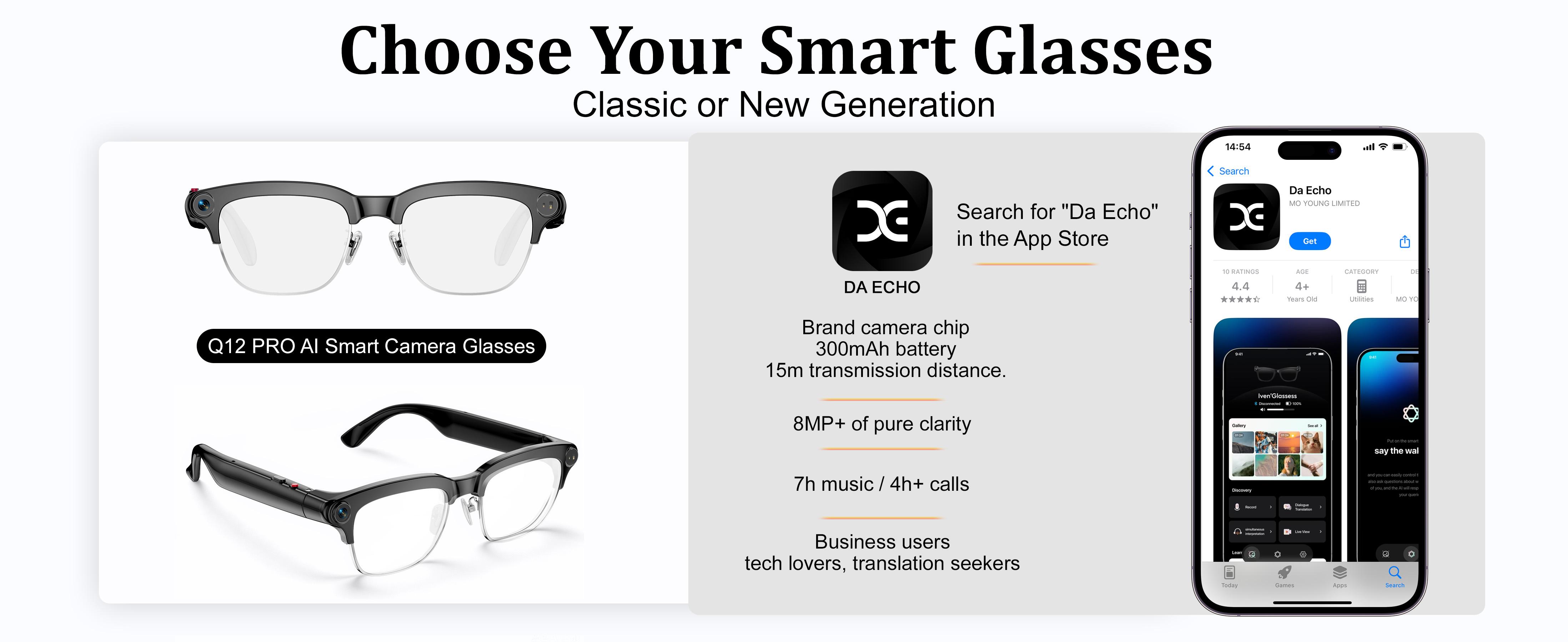 LUSBY Classic Smart Glasses - New Q12 Upgraded & Q11 AI Model, 8MP Photo/Video Recording, 160+ Languages Real-Time Translation, Photochromic UV400 Lenses, Bluetooth Wireless, Magnetic, Rechargeable Batteries, Hands-Free Business & Travel Wearable LUSBY Classic Smart Glasses - New Q12 Upgraded & Q11 AI Model, 8MP Photo/Video Recording, 160+ Languages Real-Time Translation, Photochromic UV400 Lenses, Bluetooth Wireless, Magnetic, Rechargeable Batteries, Hands-Free Business & Travel Wearable