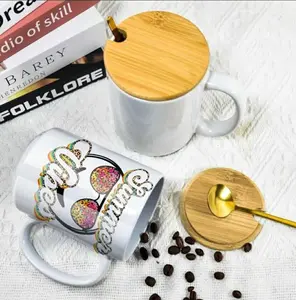 Customized 16oz Ceramic Mug with Bamboo Lid & Gold Stirrer Personalized Coffee Cup Create Your Own Unique Design Gift for Coffee Lovers Drinkware Reusable Washable